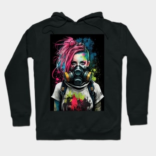 Punk Girl Wearing Gas Mask | Post-apocalyptic | Anarchist Streetwear | Punk Fashion | Colorful Punk Artwork | Tattoos and Piercings | Paint Splash Hoodie